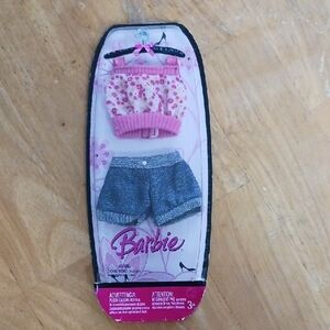 Barbie Pink Patterned Top and Gray Shorts Ensemble